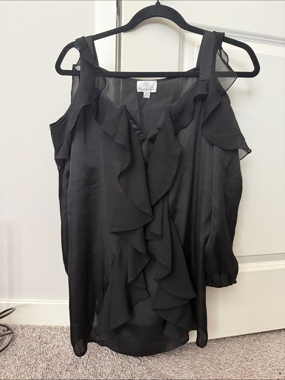 Hot in Hollywood Black Ruffled Cold-Shoulder Blouse